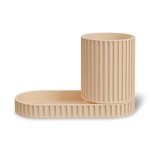 Beige Desk Organizer | 3D Printed Minimalist Storage | Modern Pen & Plant Holder