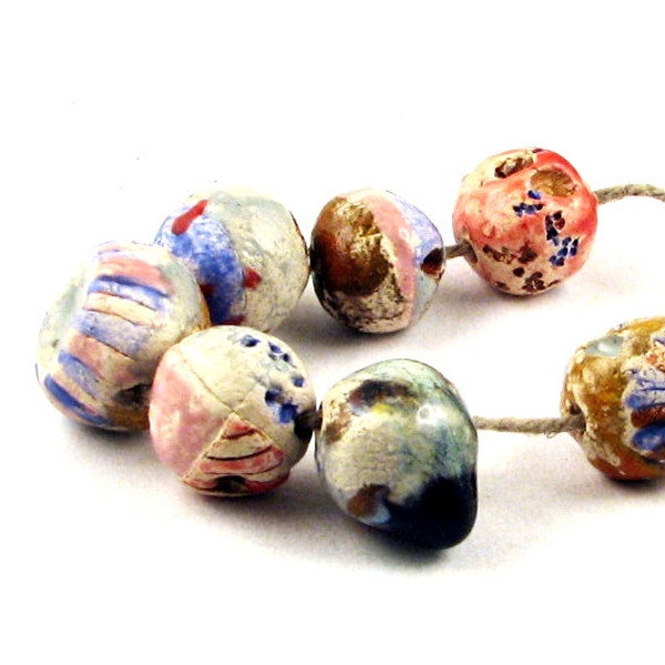 Years of Rice and Salt  -- a set of 7 colourful handmade ceramic beads