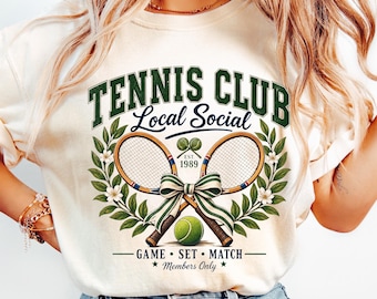 Vintage Tennis Club Graphic Tee, Retro Preppy Cotton Shirt, Tennis Lover Gift