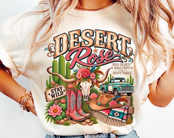 Desert Rose Western Graphic Tee, Combed Cotton, Retro Cowgirl Style