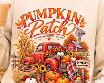 Pumpkin Patch Fall Sweatshirt, Vintage Farm Graphic, Harvest Season Pullover