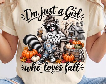 Funny Raccoon Fall Shirt, Pumpkin Farmhouse Graphic Tee (100% Cotton) Reba Raccoon Adventures