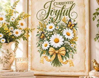 Currently Joyful Daisy Wall Art – Vintage Wildflower Botanical Print