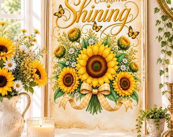 Shining Sunflower Wall Art – Yellow Floral Botanical Poster