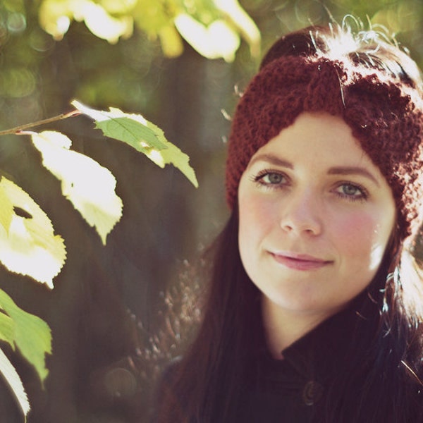 Hand-knit woolen headband in rust