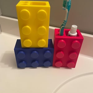 3D printed brick toothbrush and toothpaste holder