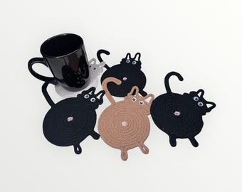 Funny Cat Butt Coasters, Quirky Cat Lover Gift, Set of 4