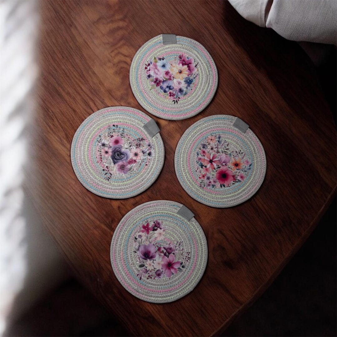 Handmade Cotton Rope Coasters Set: Pastel Woven Drink Coasters (4psc ...