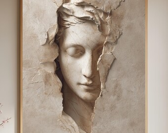 Classical Bust Poster, Torn Plaster Statue Wall Art, Dark Academia Decor, Minimalist Sculpture Artwork