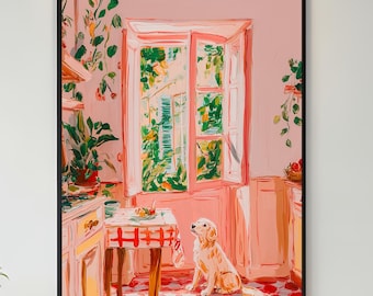 Colorful Cottage Kitchen Wall Art | Dog Lover Poster| Cozy Farmhouse Home Decor