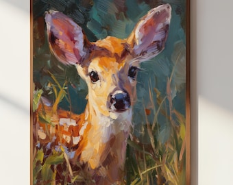 Baby Deer Wall Art, Woodland Animal Print, Cozy Nature Decor, Forest Nursery Poster