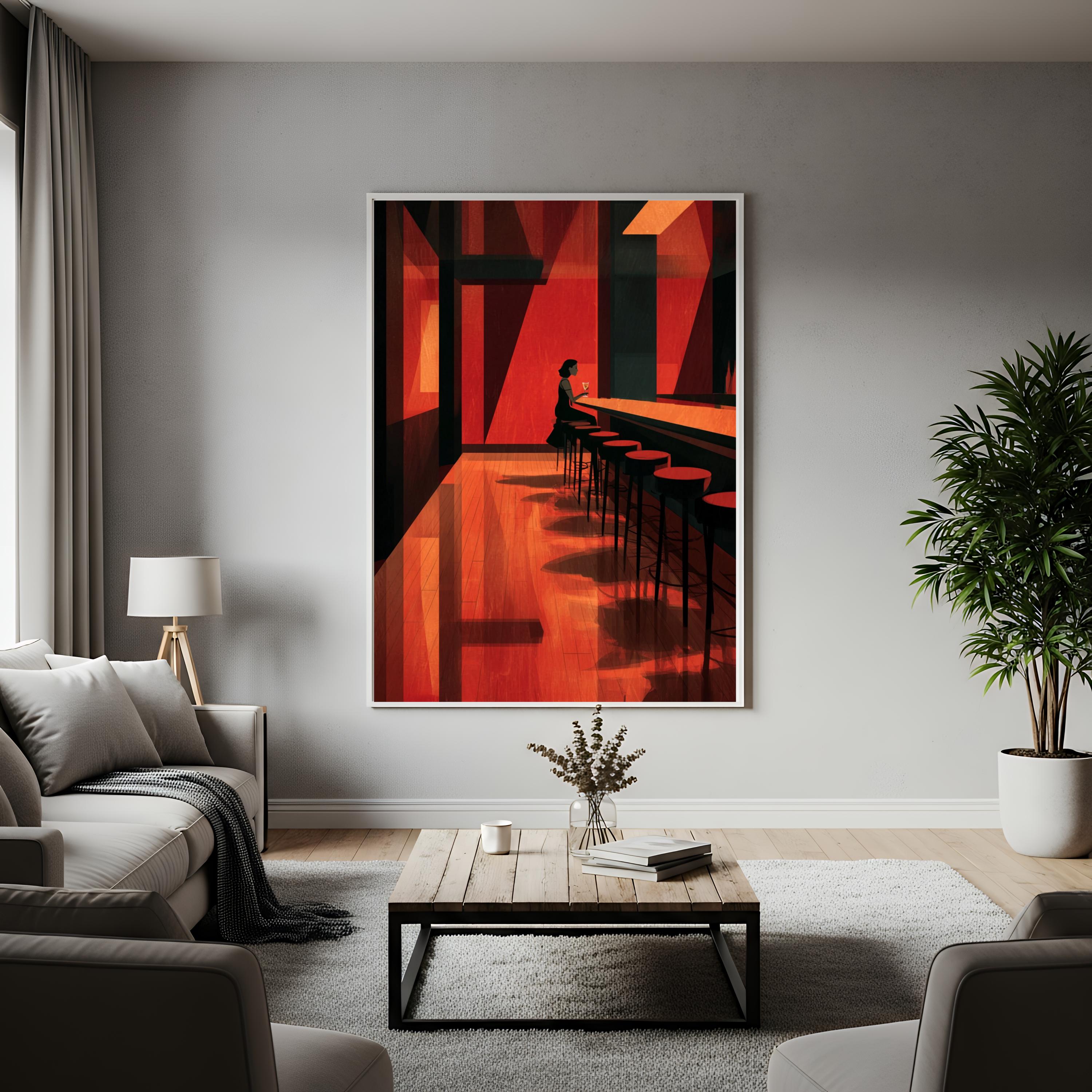 Retro Modern Bar Interior Wall Art Print, Cinematic Mid-century Lounge ...