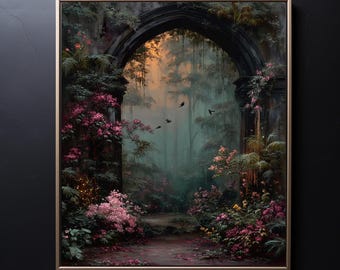 Enchanted Garden Arch Wall Art, Dark Fantasy Poster, Dreamy Fantasy Home Decor, Cottagecore