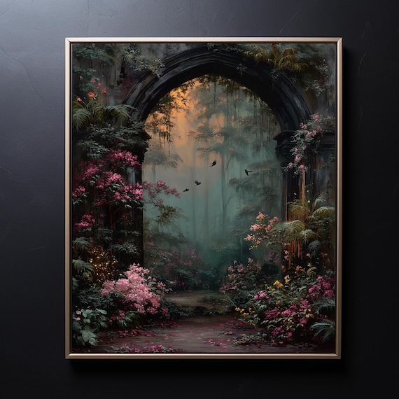 Enchanted Garden Arch Wall Art, Dark Fantasy Poster, Dreamy Fantasy Home Decor, Cottagecore