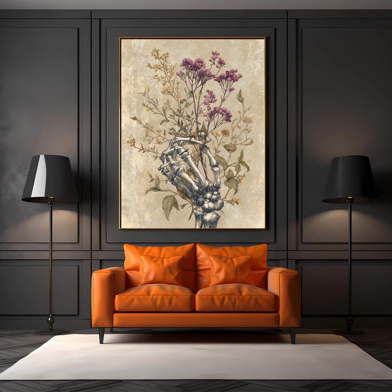 Skeleton Hand Floral Poster, Dark Botanical Art, Gothic Memento Mori Vintage Anatomy Decor image 5