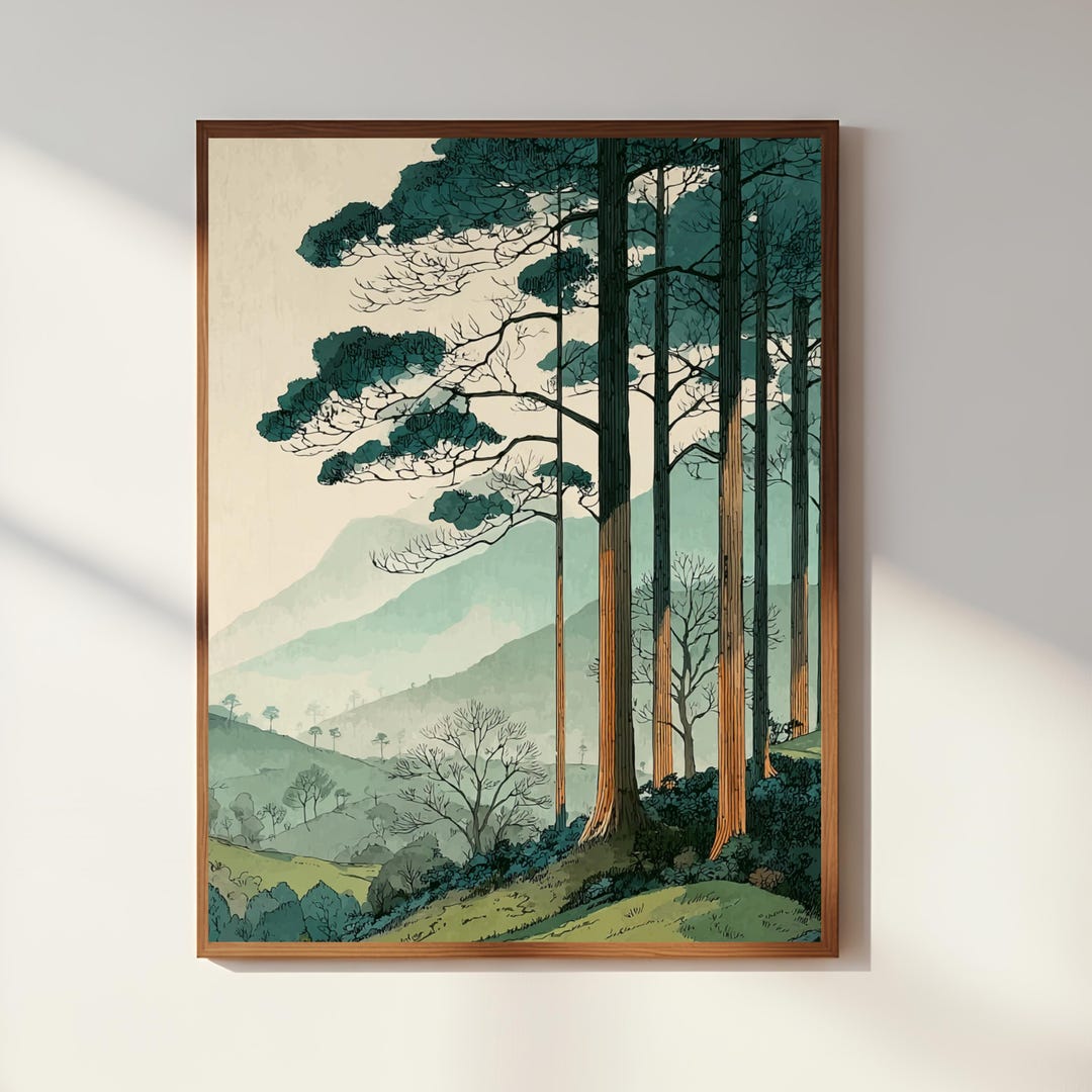 Japanese Forest Landscape Wall Art Print, Serene Mountain Nature Decor ...