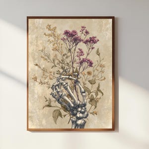 Skeleton Hand Floral Poster, Dark Botanical Art, Gothic Memento Mori Vintage Anatomy Decor image 2