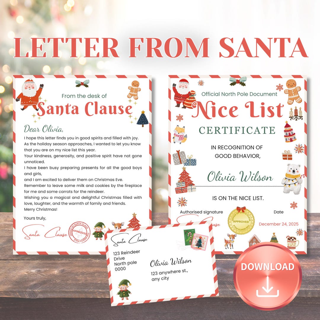 Editable Letter From Santa Canva Template Set | Nice List Certificate ...