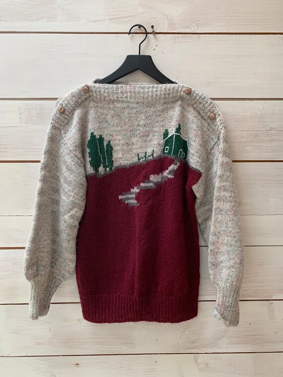 hand knit 1980s novelty knit boatneck sweater / mo