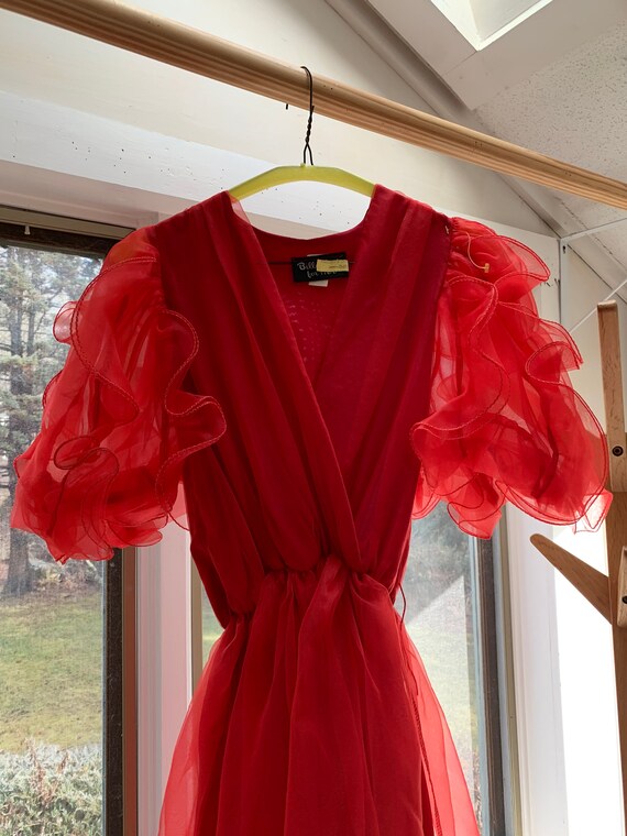 Red Puff SLeeVe cHIFFON DRess / small