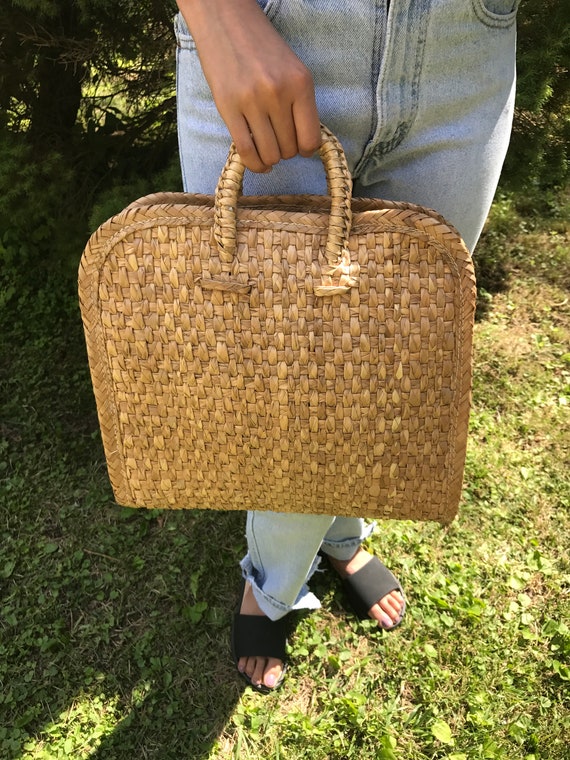 vintage 70s straw market bag / woven market bag /… - image 3