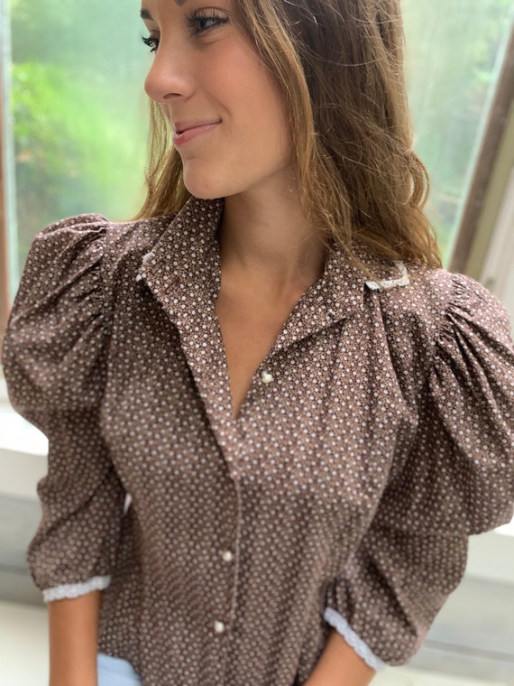 1970s prairie blouse S / size small PUFFsleeve /