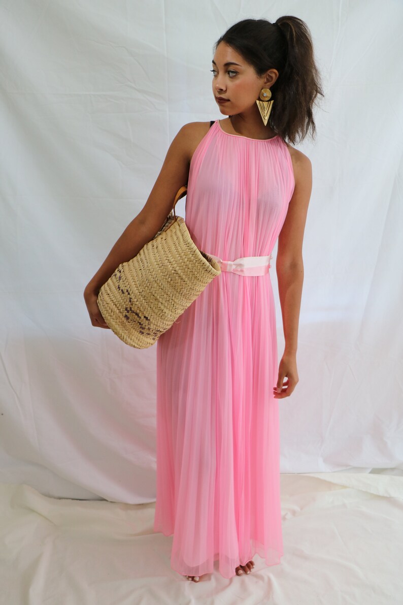 pink pleated maxi dress