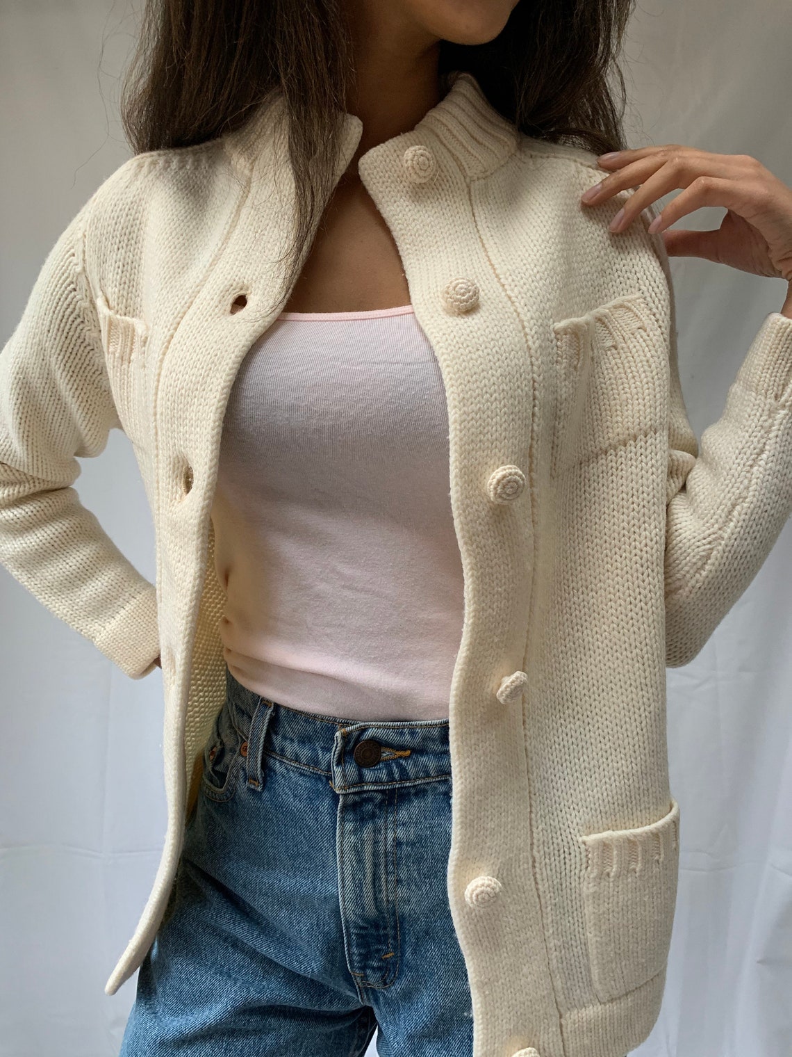 Off WHite WOol CArdiGan / s M Etsy