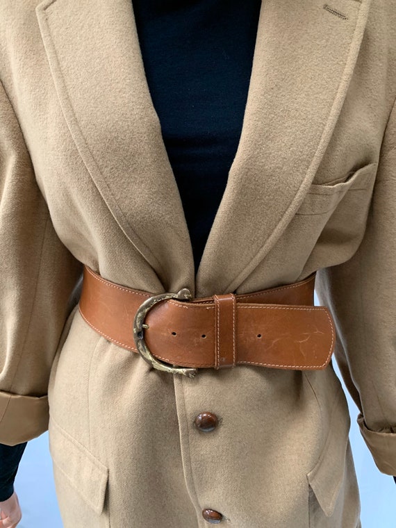 80s Wide LEatheR BElt brown / 28 - 31 / 2.25 in wi