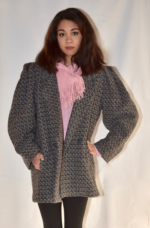 Vintage Gray Tweed Coat / Car Coat / Puff Sleeve COAT /leg O