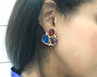 vintage 90s GOLD gemstone EArRings