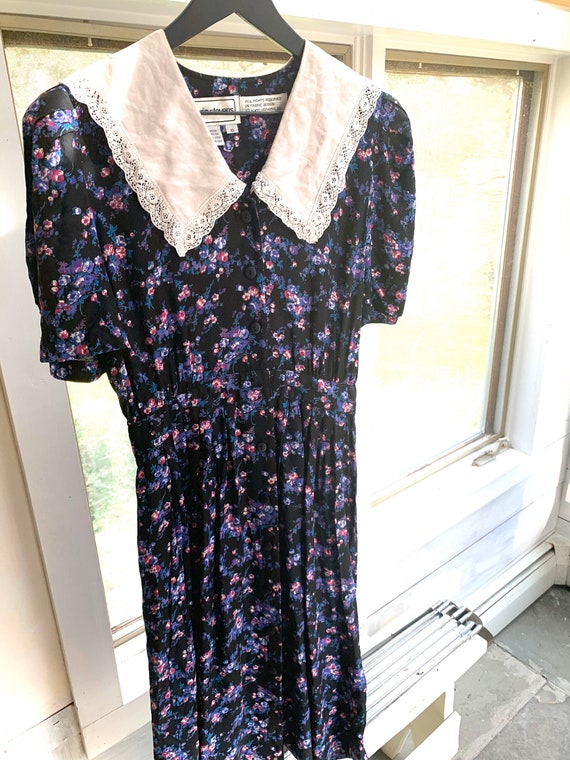 PILGRIM COLLAR dress / 1980s linen COllar DRess /