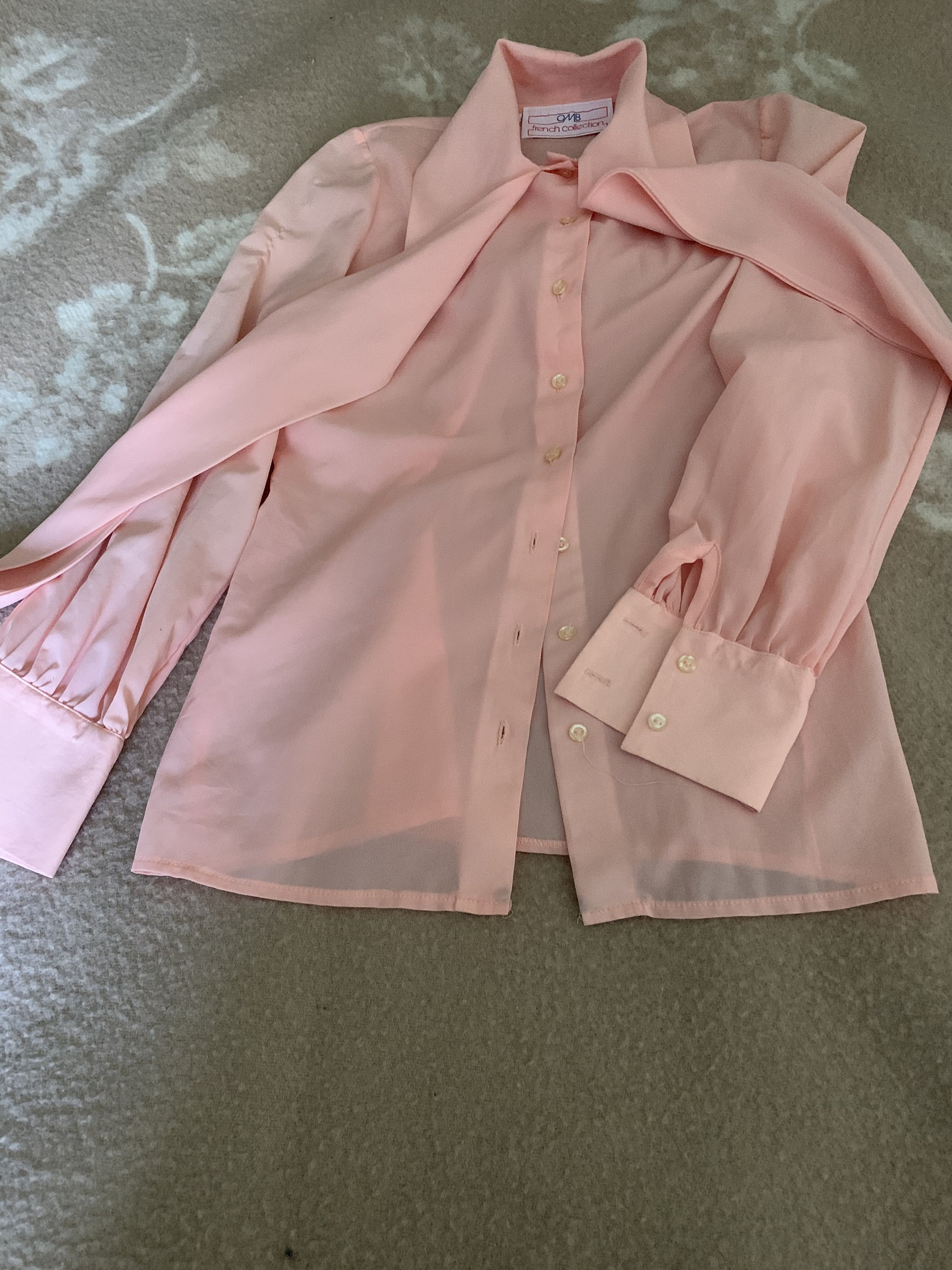 BOW TIE BLOUSE / 70s Rose Pink Blouse 