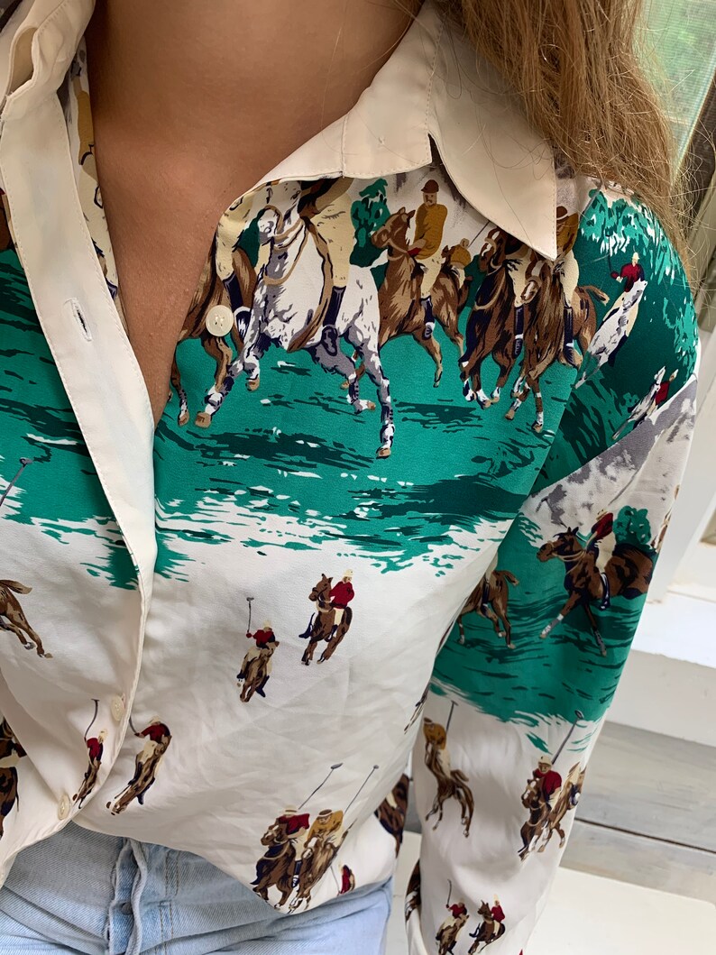 1980s equestrian blouse HORSES / s m / landscape / | Etsy