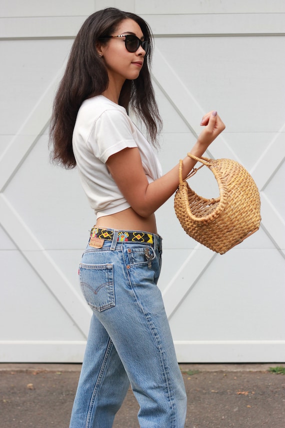 50s RATTAN purse / hard shell /
