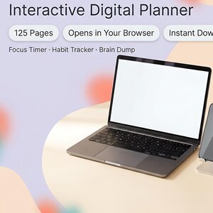 Agenda TDAH, organisateur numérique interactif, gestionnaire de tâches, minuteur de concentration, suivi des habitudes, pages imprimables quotidiennes et hebdomadaires, téléchargement HTML