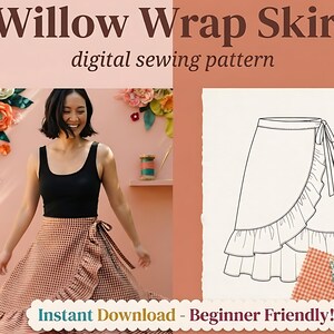 Wrap Skirt Sewing Pattern PDF | Easy Beginner Boho Tie Waist Ruffle Hem | A4 A0 US Letter | Plus Size XS-5XL Digital Download"