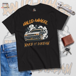 Car Halloween T shirt Hallo-Wheel - Challenger RT SRT Hellcat American Muscle Car T-Shirt - Funny Text for Car Lover Design Car theme Shirt