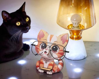 Glasses Stand | Hand Carved Wooden Eyeglass Holder | Cute Animal Desk Decor | Sunglasses Display Gift