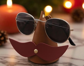 Bearded Glasses Holder | PU Leather Eyeglass Stand | Funny Desk Ornament | Unique Sunglasses Display | Gift for Him or Her