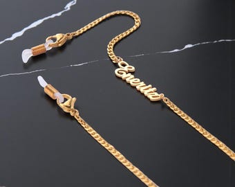 Name Kubanische Kette Brillenband | Personalisierte Brillenhalter | Edelstahl Sonnenbrillen Kette | Weihnachtsgeschenk