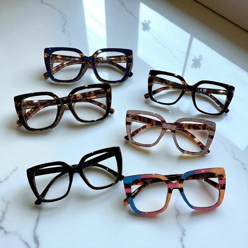 HPIRME Vintage Half Frame Diamond Light Occhiali Da Donna Lady Cat Eye Strass Occhiali Da Vista, 1, Taglia Unica - Foto 9