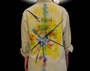Hand-Painted Cotton Shirt: Unique Logo Design, M-L Size