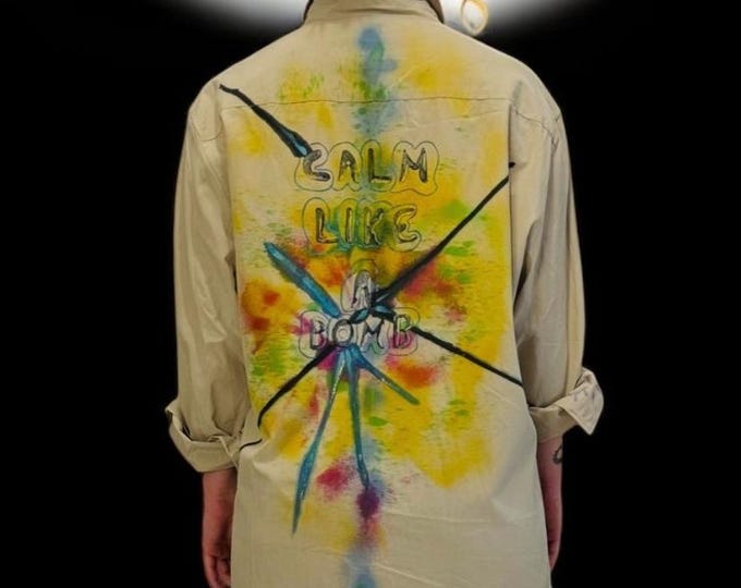 Hand-Painted Cotton Shirt: Unique Logo Design, M-L Size