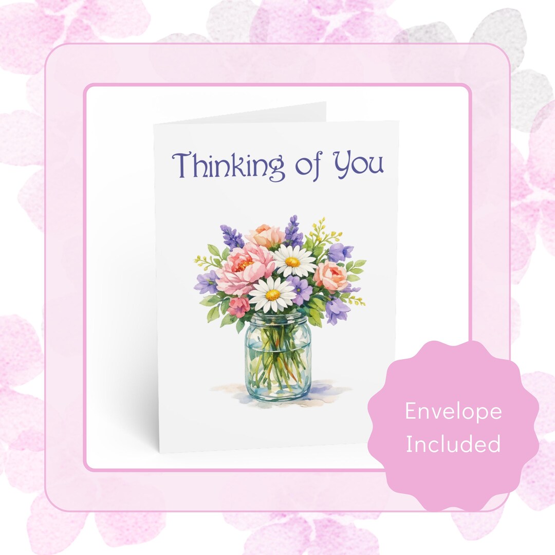 Thinking of You Sympathy Card • Watercolour Flowers in Jar • Elegant ...