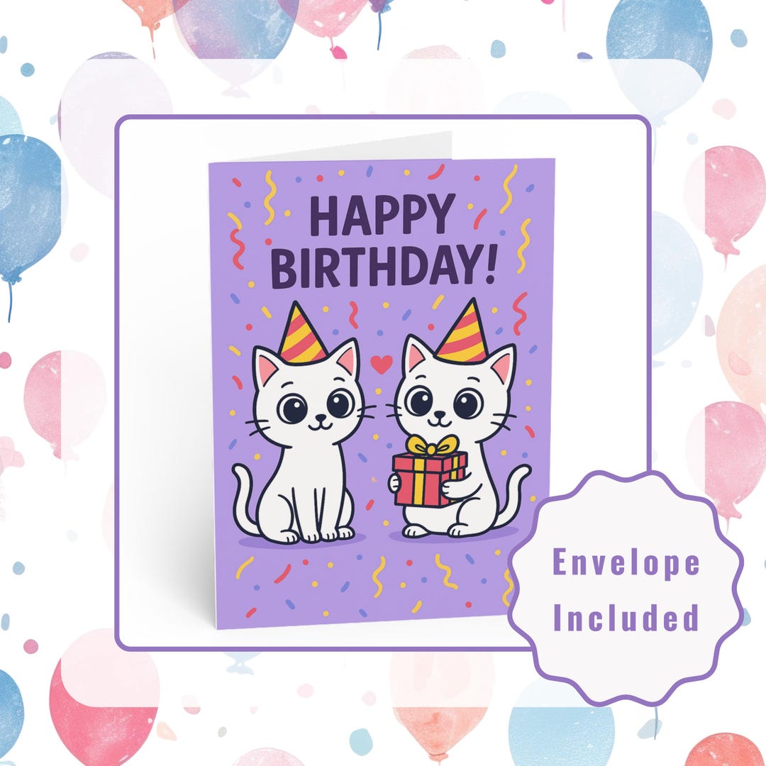 Funny Cat Birthday Card • Adorable Kittens in Party Hats • 6 Colours to ...