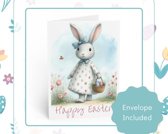Vintage Style Easter Rabbit Card for Girls, Mum, Nan • Storybook Bunny Card • A6 size