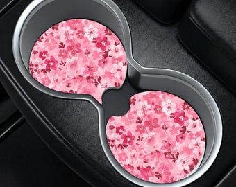 Floral Car Coasters Set of 2, Neoprene Cup Holder Coasters, Blue, Pink, or Purple Floral Car Accessories
