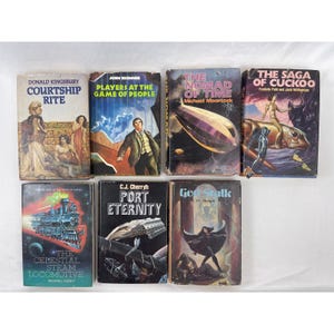 Vintage Sci-Fi Fantasy Hardcover BCE Book Lot Moorcock Cherryh Kingsbury 7 Books