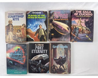 Vintage Sci-Fi Fantasy Hardcover BCE Book Lot Moorcock Cherryh Kingsbury 7 Books